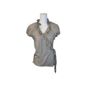 The Limited VTG Wrap Top Women Size Large Gray Semi Sheer Coquette Preppy Chic